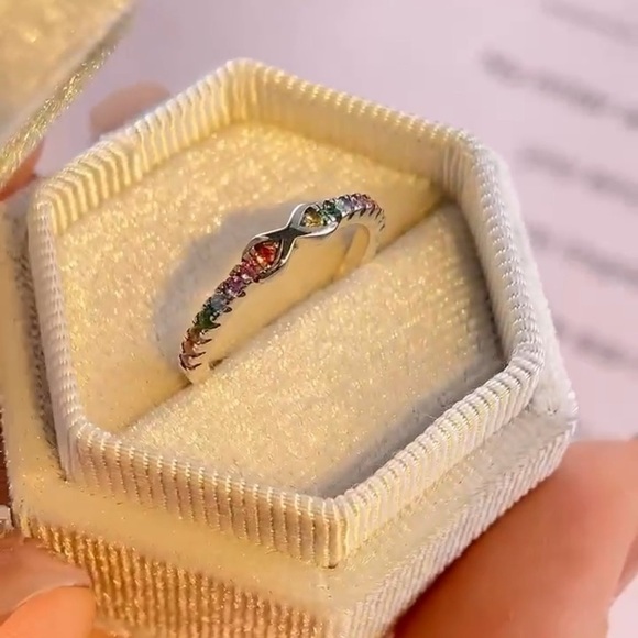 Multicolored Gemstone Band Infinity Ring SS925 - Picture 5 of 7